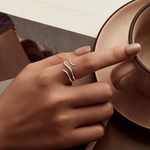 925 Sterling Silver Adjustable Rings Wave Leaf Geometric Rings Thumb Rings for Women Promise Jewelry Ring in Saudi Arabia