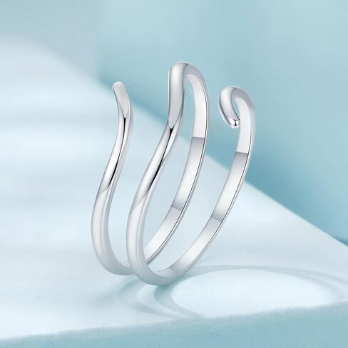 925 Sterling Silver Adjustable Rings Wave Leaf Geometric Rings Thumb Rings for Women Promise Jewelry Ring in Saudi Arabia