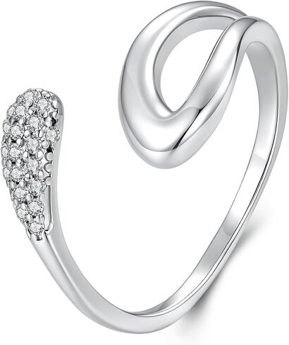 925 Sterling Silver Adjustable Rings Wave Leaf Geometric Rings Thumb Rings for Women Promise Jewelry Ring in Saudi Arabia