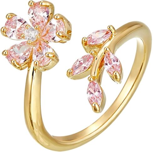 Ladies' Alloy Flower Leaf Open Ring, Silver Tone with Crystal Accents, Adjustable in Kuwait