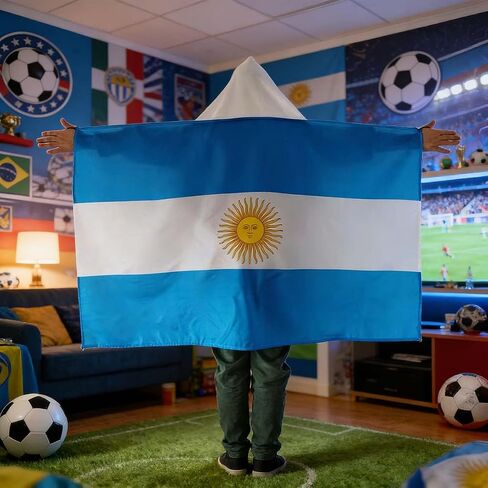 2026 World Cup National Flag Hooded Cape,National Emblem Print Hooded Design Wearable Fan for Soccer Matches and Sports Events(Argentina, 3 x 5Foot) in Kuwait