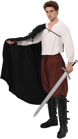Gothic Half Shoulder Cape with Detachable Feather Renaissance Cloak for Halloween LARP Vampire Knight Cosplay in Saudi Arabia