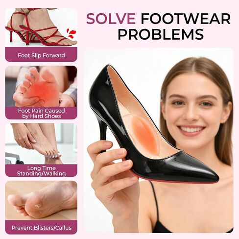 Gel Arch Support Inserts Women - Welnove Soft Cushions Arch Support for Flat Feet Plantar Fasciitis Foot Pain Fatigue Relief - Long-Lasting Adhesive Pads for Heels Sandals Flats (0.24" + 0.4" Height) in Kuwait