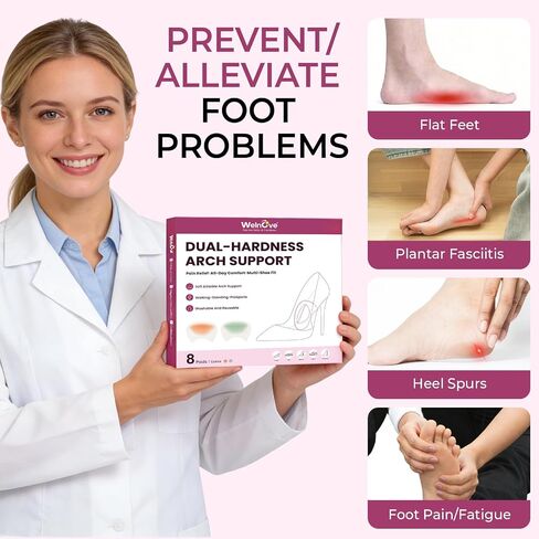 Gel Arch Support Inserts Women - Welnove Soft Cushions Arch Support for Flat Feet Plantar Fasciitis Foot Pain Fatigue Relief - Long-Lasting Adhesive Pads for Heels Sandals Flats (0.24" + 0.4" Height) in Kuwait