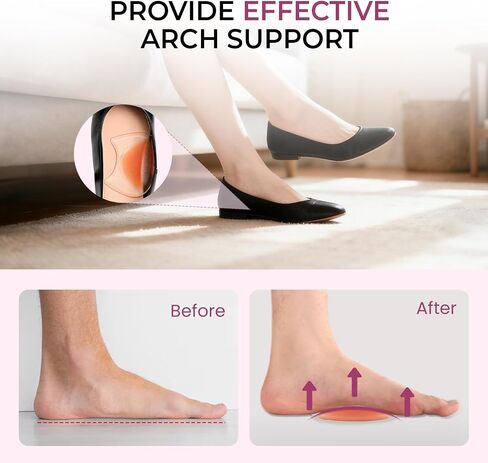 Gel Arch Support Inserts Women - Welnove Soft Cushions Arch Support for Flat Feet Plantar Fasciitis Foot Pain Fatigue Relief - Long-Lasting Adhesive Pads for Heels Sandals Flats (0.24" + 0.4" Height) in Kuwait