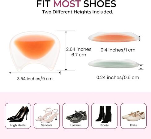 Gel Arch Support Inserts Women - Welnove Soft Cushions Arch Support for Flat Feet Plantar Fasciitis Foot Pain Fatigue Relief - Long-Lasting Adhesive Pads for Heels Sandals Flats (0.24" + 0.4" Height) in Kuwait