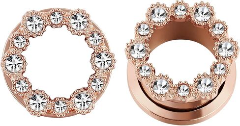 Tunnels Gauges, 2PCS Stainless Steel Tunnel Set Hollow Flower with Round Cubic Zirconia Screw Back Ear Gauges Plugs Tunnels 2G - 5/8 inch Ear Piercing Jewelry in Saudi Arabia