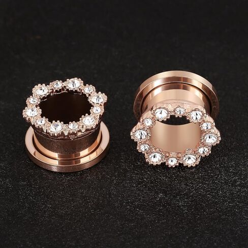 Tunnels Gauges, 2PCS Stainless Steel Tunnel Set Hollow Flower with Round Cubic Zirconia Screw Back Ear Gauges Plugs Tunnels 2G - 5/8 inch Ear Piercing Jewelry in Saudi Arabia