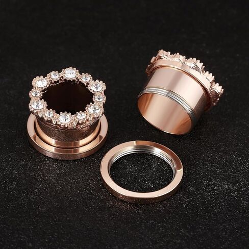 Tunnels Gauges, 2PCS Stainless Steel Tunnel Set Hollow Flower with Round Cubic Zirconia Screw Back Ear Gauges Plugs Tunnels 2G - 5/8 inch Ear Piercing Jewelry in Saudi Arabia