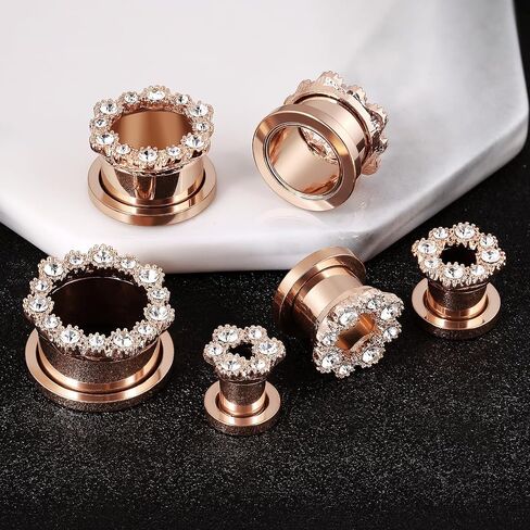 Tunnels Gauges, 2PCS Stainless Steel Tunnel Set Hollow Flower with Round Cubic Zirconia Screw Back Ear Gauges Plugs Tunnels 2G - 5/8 inch Ear Piercing Jewelry in Saudi Arabia