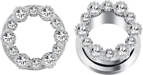 Tunnels Gauges, 2PCS Stainless Steel Tunnel Set Hollow Flower with Round Cubic Zirconia Screw Back Ear Gauges Plugs Tunnels 2G - 5/8 inch Ear Piercing Jewelry in Saudi Arabia
