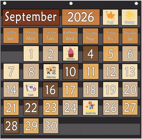 TOGETRUE Classroom Calendar Pocket Chart, Monthly Calendars and Weather Set with 82 Cards for Classroom, Homeschool Supplies for Kids Easy Learning (Black) in Kuwait