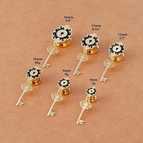 2PCS 316L Stainless steel Dangle Ear Gauges Classical and Gorgeous Gauge Earrings 0g to 16mm Screw Fit Gauges For Ears Expander Stretcher Dangling Gauges For Women Body Piercing Jewelry in Saudi Arabia