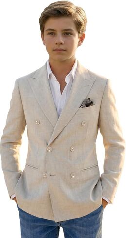 JPF Kids Linen Sport Coat for Boys Double Breasted Slim Fit Teen Boys School Blazer Suit Jacket in Kuwait