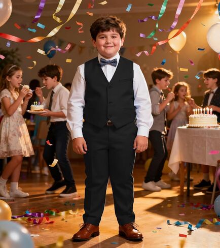 Husky Boys Suit Plus Size Wedding Outfit for Big Boy 3 Piece Formal Kids Tuxedo Suit Set in Kuwait