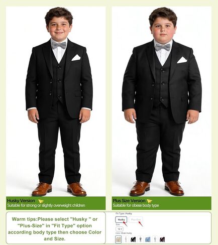 Husky Boys Suit Plus Size Wedding Outfit for Big Boy 3 Piece Formal Kids Tuxedo Suit Set in Kuwait