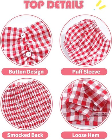 Summer Clothes for Girls 2 Piece Outfits Puff Sleeve Smocked Top Wide Leg Pants Red Gingham Clothing Sets Size 8-12 in Saudi Arabia