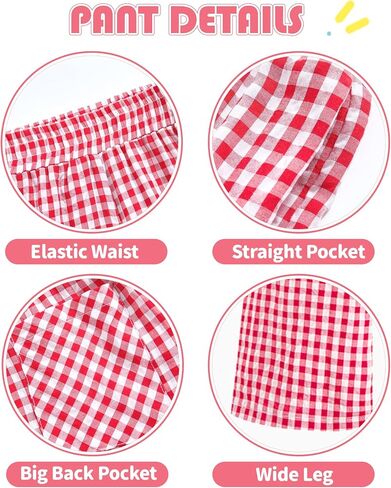Summer Clothes for Girls 2 Piece Outfits Puff Sleeve Smocked Top Wide Leg Pants Red Gingham Clothing Sets Size 8-12 in Saudi Arabia