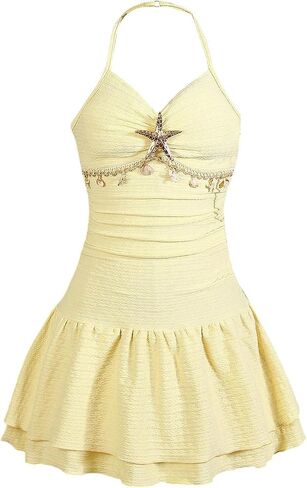 BEAUDRM Girl's Starfish Summer Dress Halter Cute Dress Mini Ruffle Sundresses Vacation Outfits in Kuwait