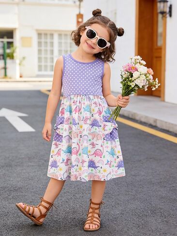 Vieille Toddler Girls Summer Dress Hollow Tie Back Sundress Kids Sleeveless Dresses with Pockets 2-6 Years in Saudi Arabia