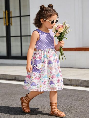 Vieille Toddler Girls Summer Dress Hollow Tie Back Sundress Kids Sleeveless Dresses with Pockets 2-6 Years in Saudi Arabia