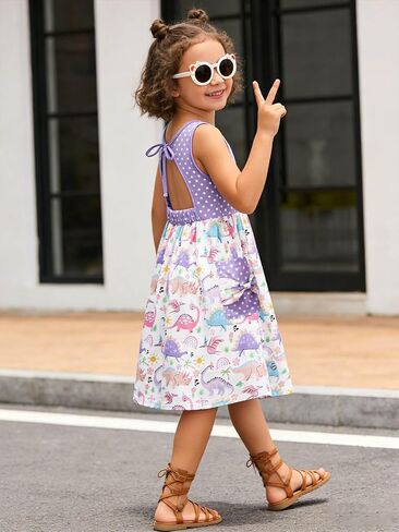 Vieille Toddler Girls Summer Dress Hollow Tie Back Sundress Kids Sleeveless Dresses with Pockets 2-6 Years in Saudi Arabia