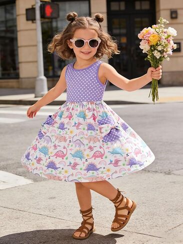 Vieille Toddler Girls Summer Dress Hollow Tie Back Sundress Kids Sleeveless Dresses with Pockets 2-6 Years in Saudi Arabia