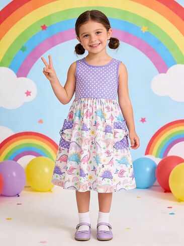 Vieille Toddler Girls Summer Dress Hollow Tie Back Sundress Kids Sleeveless Dresses with Pockets 2-6 Years in Saudi Arabia