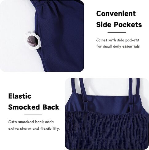 5-14Y Plus Size Girl Spaghetti Strap Dress Ruched Smocked Back with Pockets Layer Ruffle Hem Casual Dress for Kids in Saudi Arabia