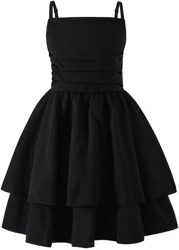 5-14Y Plus Size Girl Spaghetti Strap Dress Ruched Smocked Back with Pockets Layer Ruffle Hem Casual Dress for Kids in Saudi Arabia