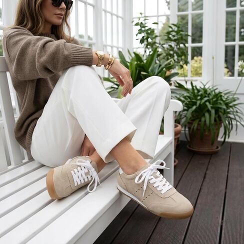 CUSHIONAIRE Topcat Genuine Leather Suede Sneakers for Women, Lightweight Everyday Casual Womens Shoes with Retro Style and Cushioned Comfort in Kuwait