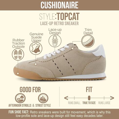 CUSHIONAIRE Topcat Genuine Leather Suede Sneakers for Women, Lightweight Everyday Casual Womens Shoes with Retro Style and Cushioned Comfort in Kuwait