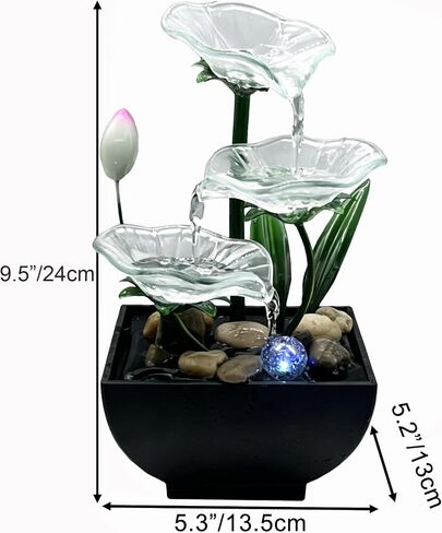 AOZITA Tabletop Water Fountain,3-Tier Transparent Acrylic Lotus Leaf Zen Fountain,Indoor Water Feature with LED Bead,Lotu Bud for Home Office Decor,Relaxing Water Sound,Feng Shui Decor in Kuwait