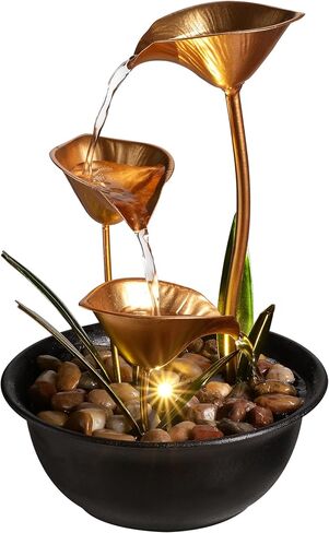 Tabletop Water Fountain Indoor, 10.6" Tiered Bowl Desktop Fountain with LED Light, Modern Zen Metal Waterfall Fountain for Office Desk, Home Office, Bedroom & Living Room Decor, Gold in Saudi Arabia