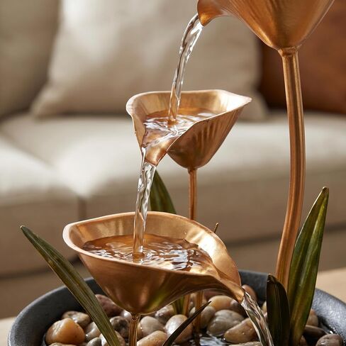 Tabletop Water Fountain Indoor, 10.6" Tiered Bowl Desktop Fountain with LED Light, Modern Zen Metal Waterfall Fountain for Office Desk, Home Office, Bedroom & Living Room Decor, Gold in Saudi Arabia