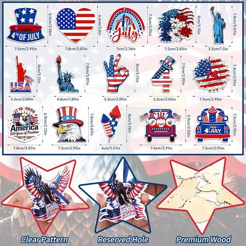36 Pcs 4th of July Ornaments for Tree Wooden Patriotic Ornaments Memorial Day Tree Decorations 250th USA Anniversary Ornaments Red White Blue Independence Day Hanging Home Party Decor in Saudi Arabia