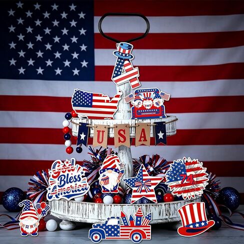 36 Pcs 4th of July Ornaments for Tree Wooden Patriotic Ornaments Memorial Day Tree Decorations 250th USA Anniversary Ornaments Red White Blue Independence Day Hanging Home Party Decor in Saudi Arabia