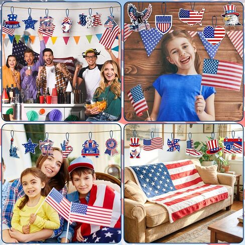 36 Pcs 4th of July Ornaments for Tree Wooden Patriotic Ornaments Memorial Day Tree Decorations 250th USA Anniversary Ornaments Red White Blue Independence Day Hanging Home Party Decor in Saudi Arabia