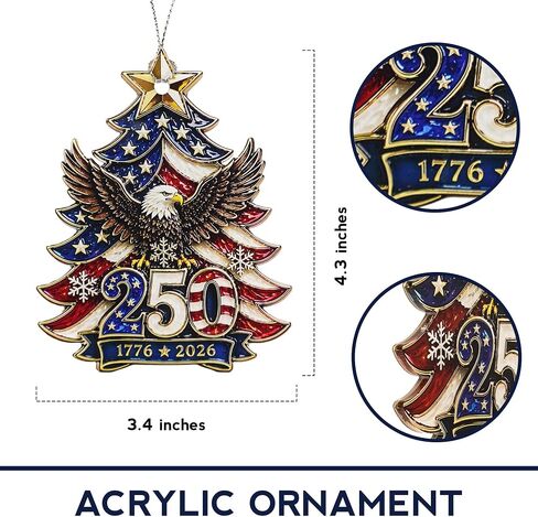 250 Anniversary USA Merchandise - Christmas Ornament 2026 - United States 250th Anniversary Decor – America 250 Years Patriotic Home Decor, 1776–2026 Commemorative Gift, Independence Gift in Saudi Arabia