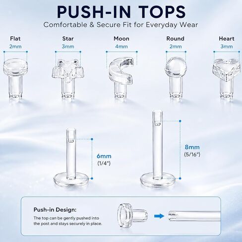 20PCS 16G Clear Push-In Nose Studs for Work, Bioflex Nose Piercing Retainers, Hypoallergenic Plastic Labret Stud Earrings, Invisible Nose Rings for Surgery Sports School, 5 Styles, 6mm & 8mm in Saudi Arabia