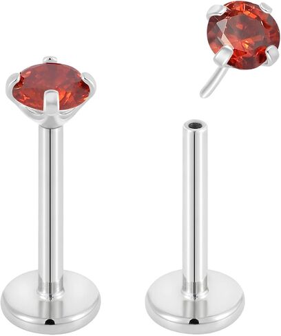 2PCS Titanium Birthstone Threadless Labret | 20G Flat Back Stud Earrings | Gemstone Tragus Helix Cartilage Conch Lip | Implant Grade Body Piercing Jewelry in Saudi Arabia