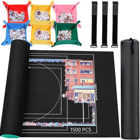 Jigsaw Puzzle Mat Roll Up - 2000 1500 1000 500 Pieces Puzzel Matte, Black Roll-Up Puzzles Mats Felt Save Trays for Sorting Table Board Clear Sheets, Frame Keeper Storage Accessories for Adults in Kuwait