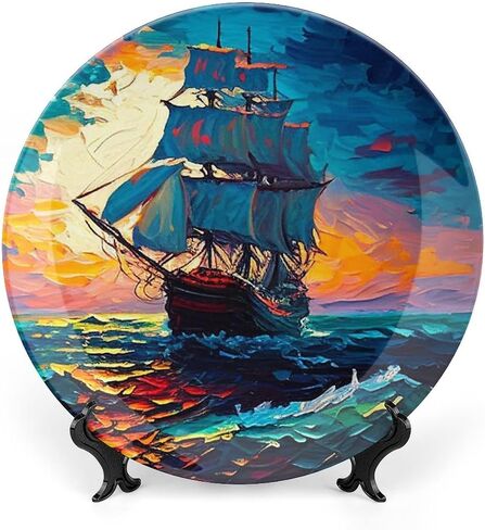 Decorative Plates, Fjords Mountain with Butterfly Art Painting Display Plate for Home Office Kitchen Table Decor Porcelain Plates 8 Inch, Birthday Gifts in Saudi Arabia