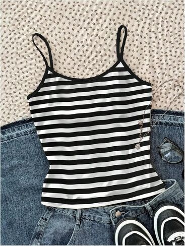 SOLY HUX Girl's Striped Cami Tops Spaghetti Strap Tank Top Summer Basic Camisole in Kuwait