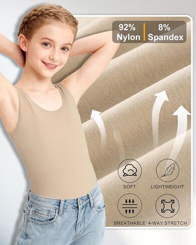 Nude Sleeveless Tank Top Cami Camisole, Girl Seamless Dance Top Stretch Undershirts Comfortable Camis in Saudi Arabia