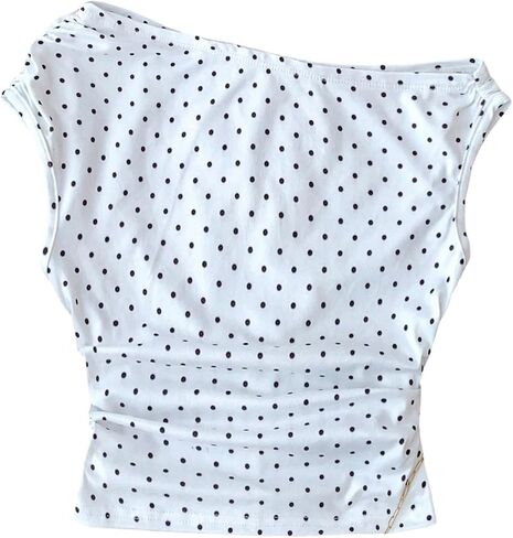 RoseSeek Girl's Polka Dots Off The Shoulder Crop Tops Ruched Sleeveless Tee Shirts Y2k Cute Summer Tops in Kuwait