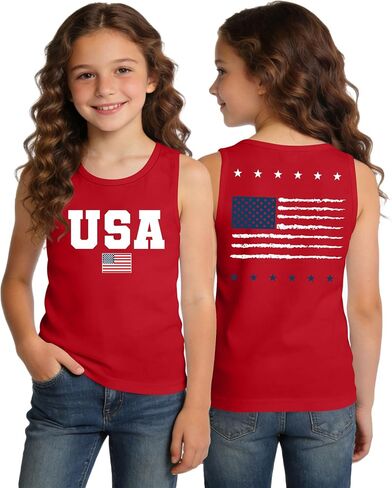 Ithalt Girls 4th of July Tank Top for Kids Boys USA Patriotic Shirt American Flag Tshirt Red White and Blue Sleeveless in Kuwait