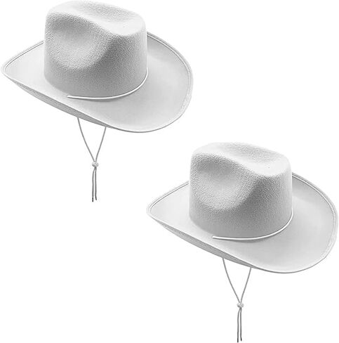 4E's Novelty 2 Pack White Cowboy Hat for Women & Men - White Cowboy Hat for Women, Felt Cowboy Hats for Men, Wide Brim Cowboy Hat, Cowgirl Hat for Girls & Boys, Costume Hat & Western Party Accessory in Kuwait