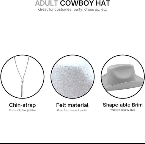 4E's Novelty 2 Pack White Cowboy Hat for Women & Men - White Cowboy Hat for Women, Felt Cowboy Hats for Men, Wide Brim Cowboy Hat, Cowgirl Hat for Girls & Boys, Costume Hat & Western Party Accessory in Kuwait
