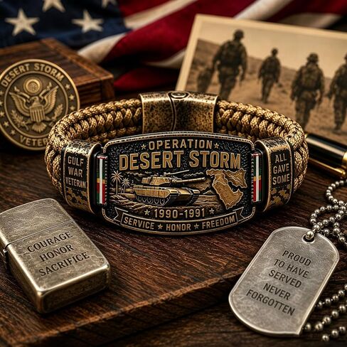 Operation Desert Storm Veteran Bracelet, Gulf War Veteran Paracord Bracelet, Military Commemorative Wristband, Veterans Day Gift for Army Navy Air Force Marines, Patriotic Military Keepsake in Kuwait